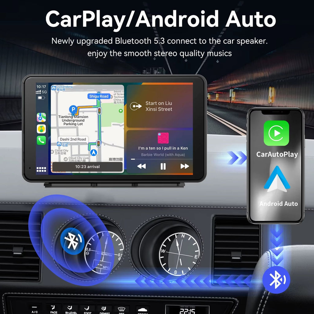 7-Inch Touchscreen Car Audio Receiver with CarPlay and Android Auto Support, Portable Wireless Display with Backup Camera