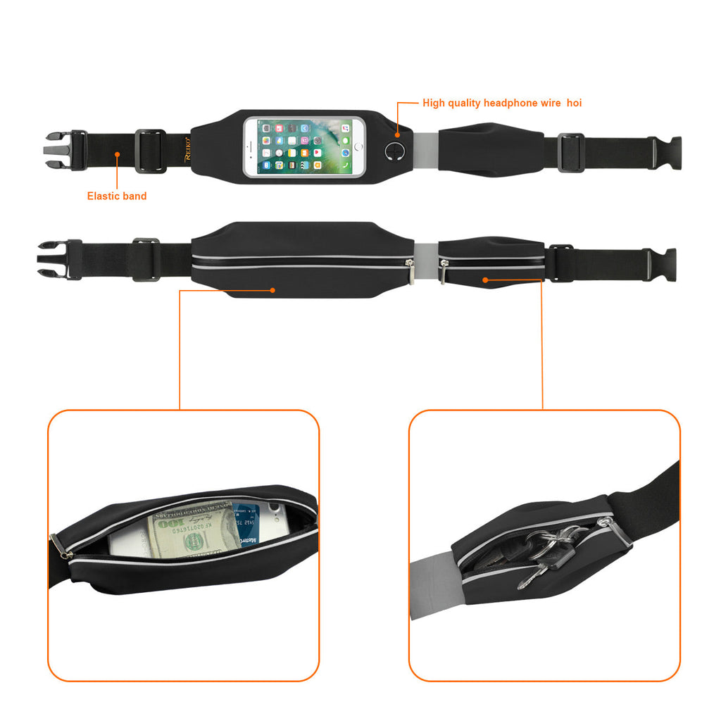 Reiko Running Sport Belt For Iphone 7/ 6/ 6S Or 5 Inches Device With Two Pockets In Black (5X5 Inches)