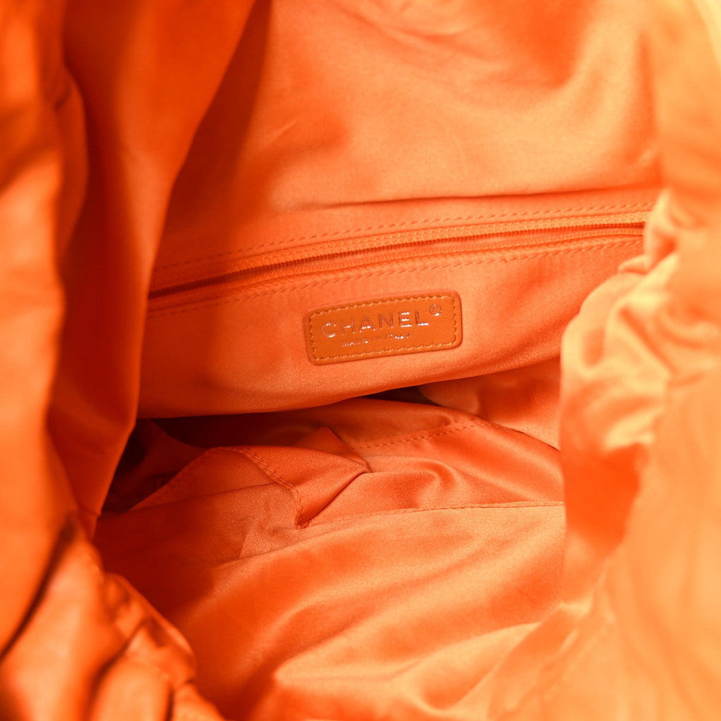 Lambskin Quilted Jumbo Grocery By Chanel Drawstring Shopping Bag Orange