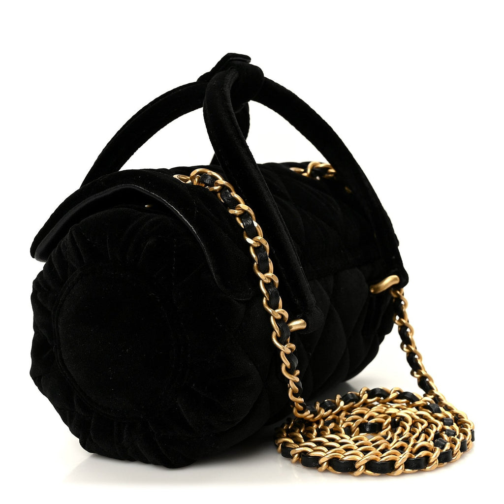 Velvet Quilted Mini Top Handle Flap Black