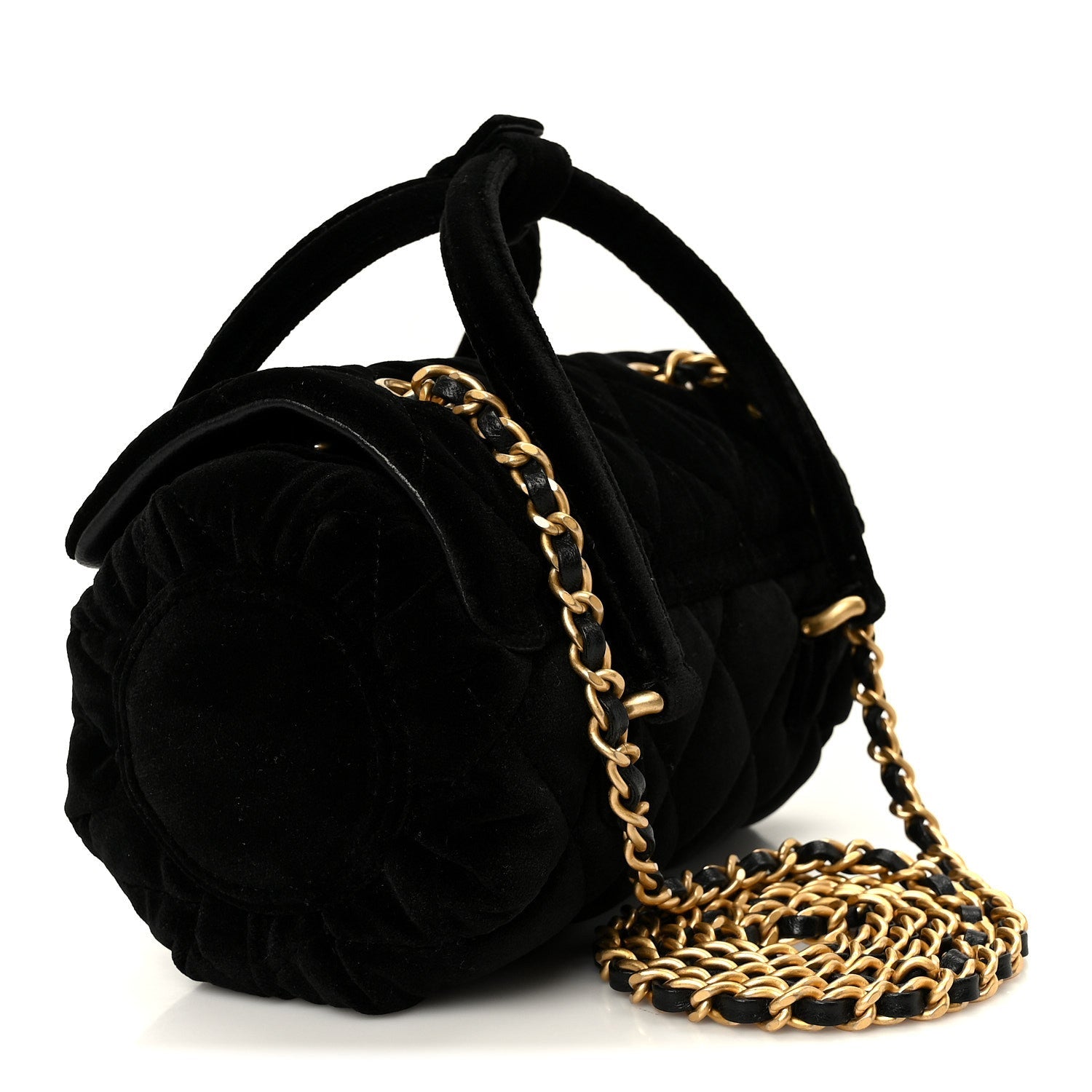 Velvet Quilted Mini Top Handle Flap Black