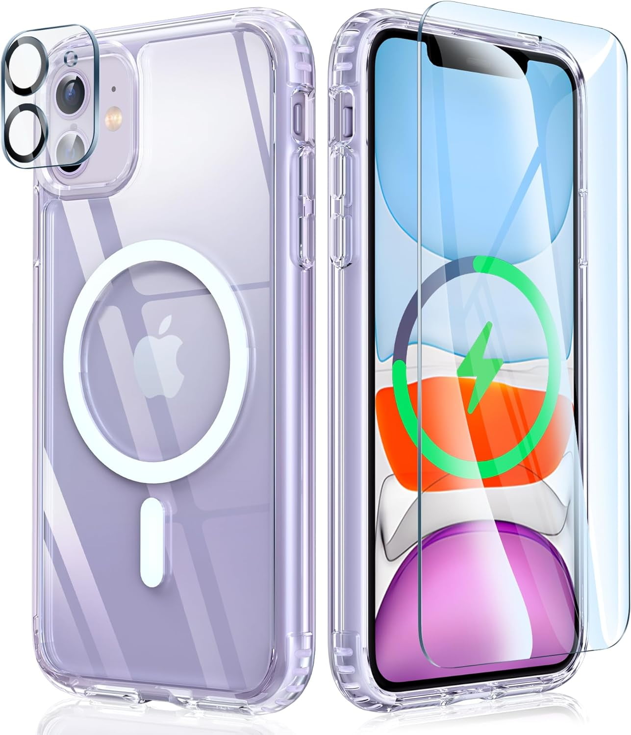 Entronix Bundle Compatible with iPhone 12 - [Magnetic] Clear Case, 1 Clear Screen Protector & 1 Camera Lens Protectors