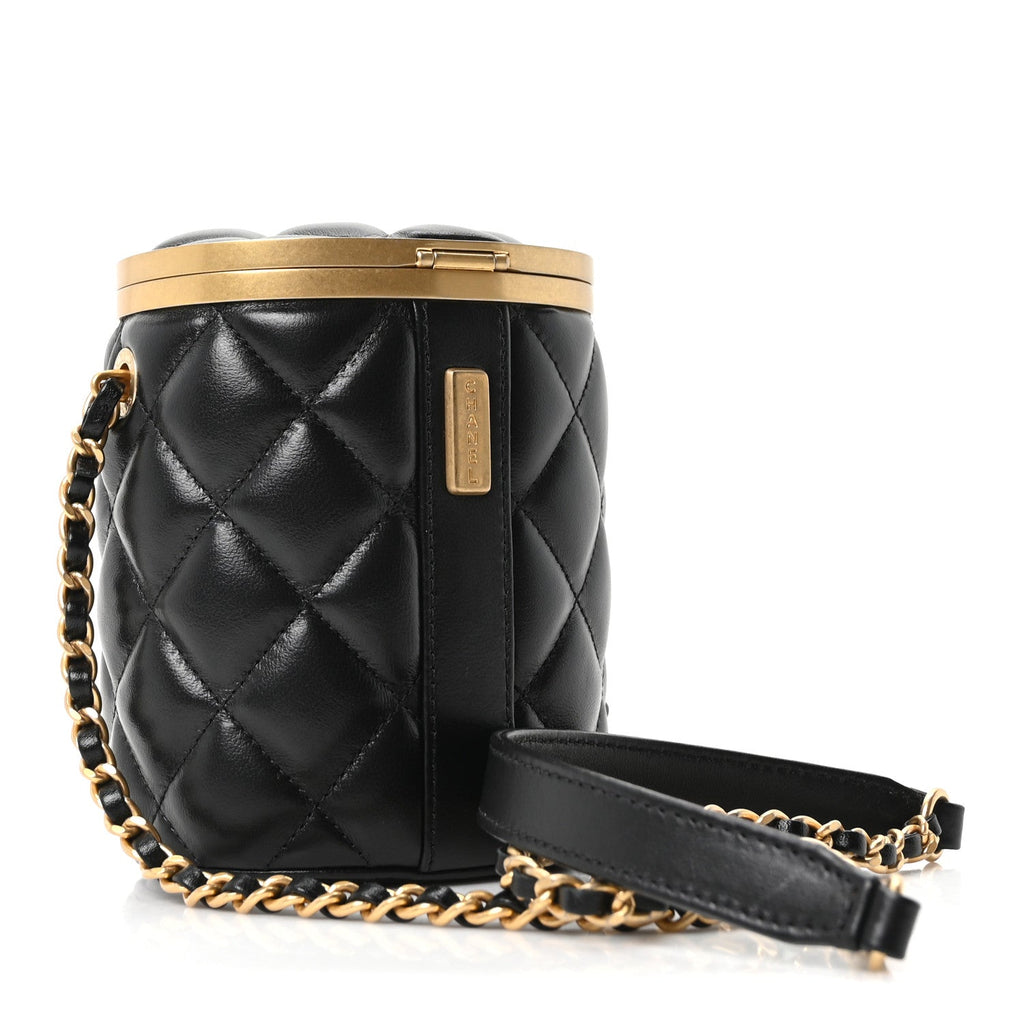 Lambskin Quilted Mini Crown Box Bag Black