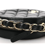 Lambskin Quilted Chain Round Mini Clutch Black