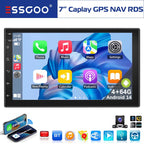 7-Inch Double DIN Android 14 CarPlay Multimedia Video Player with GPS Navigation, Wi-Fi, FM/RDS, and Bluetooth Compatibility - 64gb with Camera