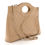 Shiny Crumpled Calfskin Quilted 31 Shopping Bag Dark Beige