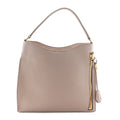 Pebbled Calfskin Small Alix Padlock Zip Hobo Bag Beige