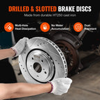 Front and Rear Brake Kit Compatible with Toyota Sienna, Highlander, Lexus RX350, RX450h, Drilled and Slotted Brake Rotors Ceramic Brake Pads Replacement, 12.9" Front Rotors 12.2" Rear Rotors