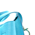 Hammered Calfskin Double Handle Small Amy Tote Turquoise