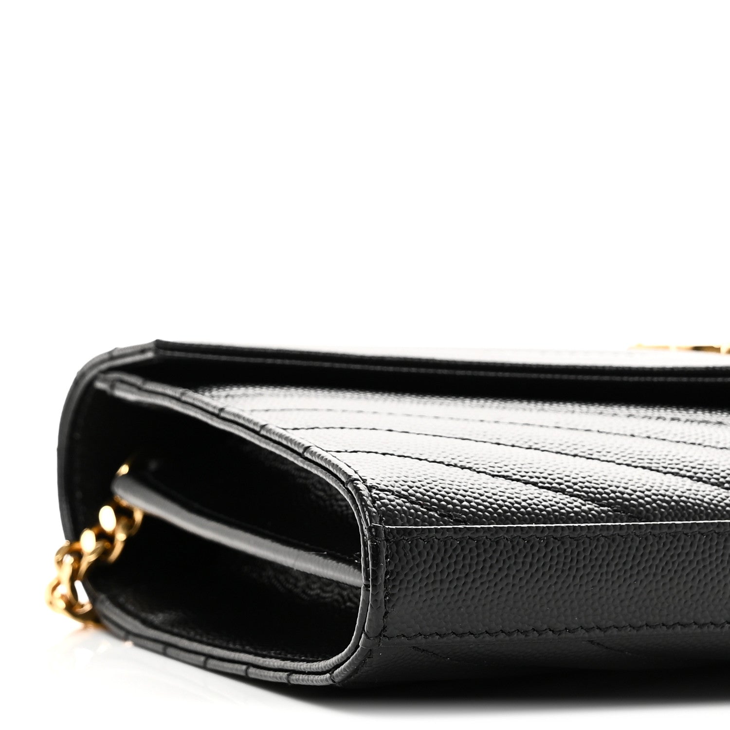 Grain De Poudre Matelasse Chevron Monogram Chain Wallet Black