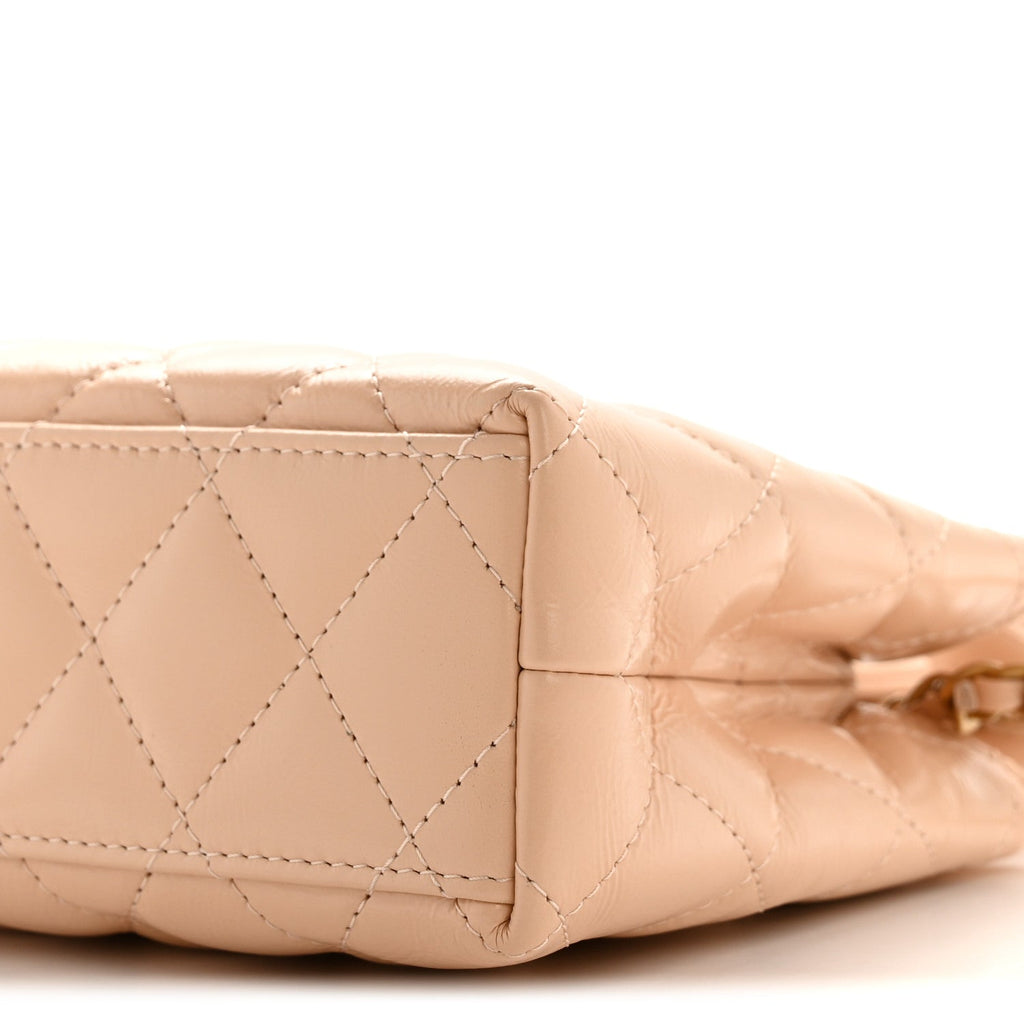 Shiny Aged Calfskin Quilted Nano Kelly Shopper Beige
