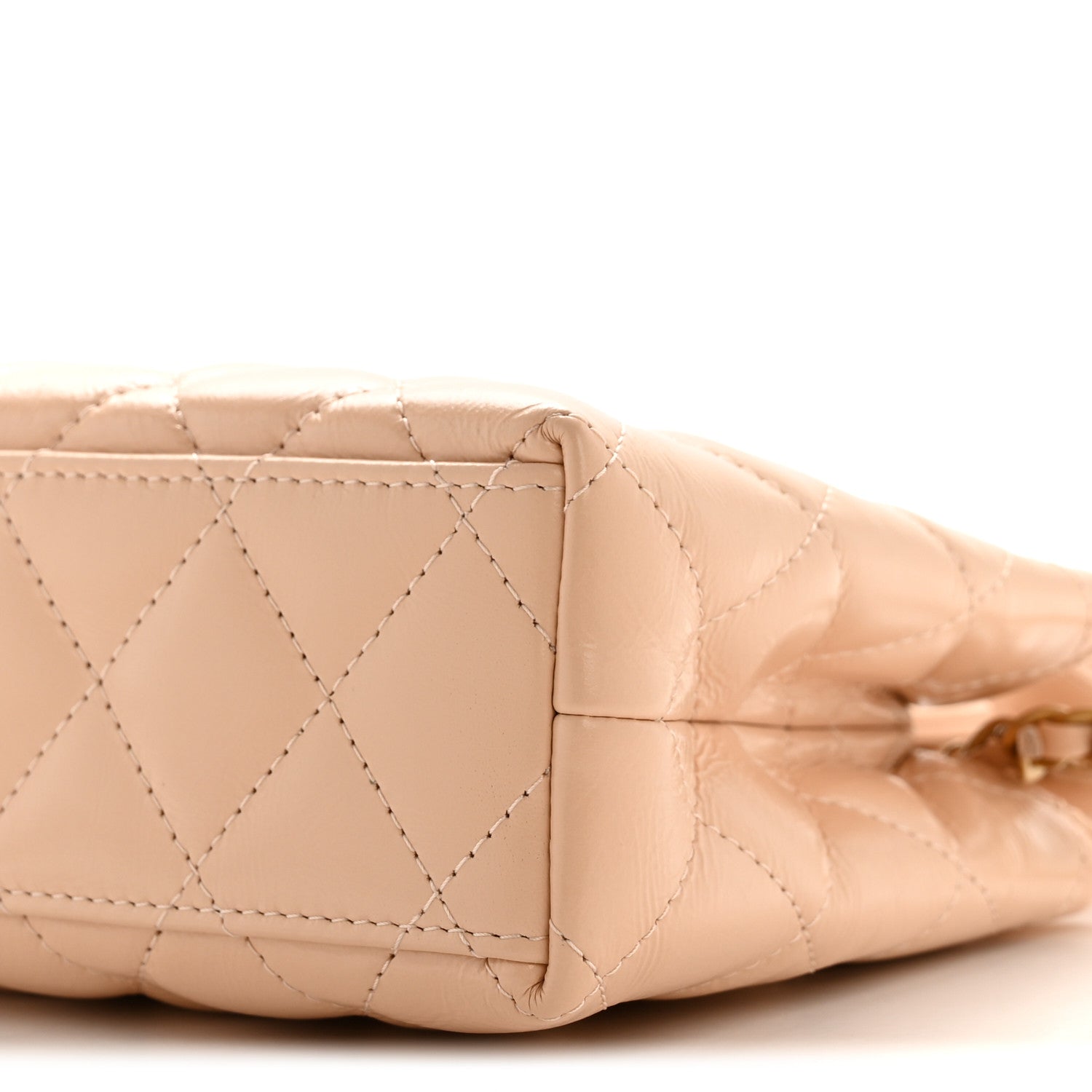 Shiny Aged Calfskin Quilted Nano Kelly Shopper Beige