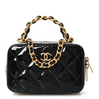Patent Quilted Top Handle Mini Vanity Case Black
