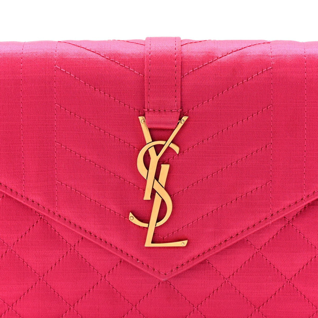 Satin Mixed Matelasse Triquilt Monogram Chain Wallet Guava