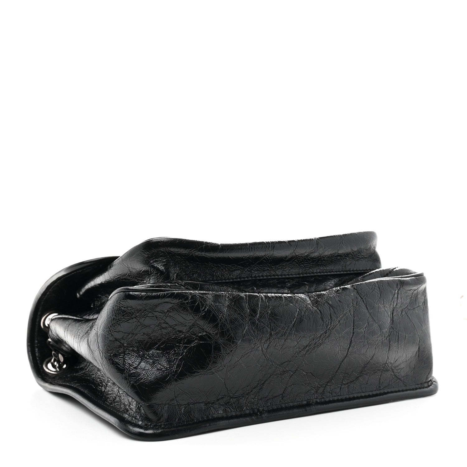 Crinkled Calfskin Matelasse Monogram Medium Niki Chain Satchel Black