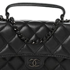Lambskin Quilted Flap Phone Holder With Chain So Black