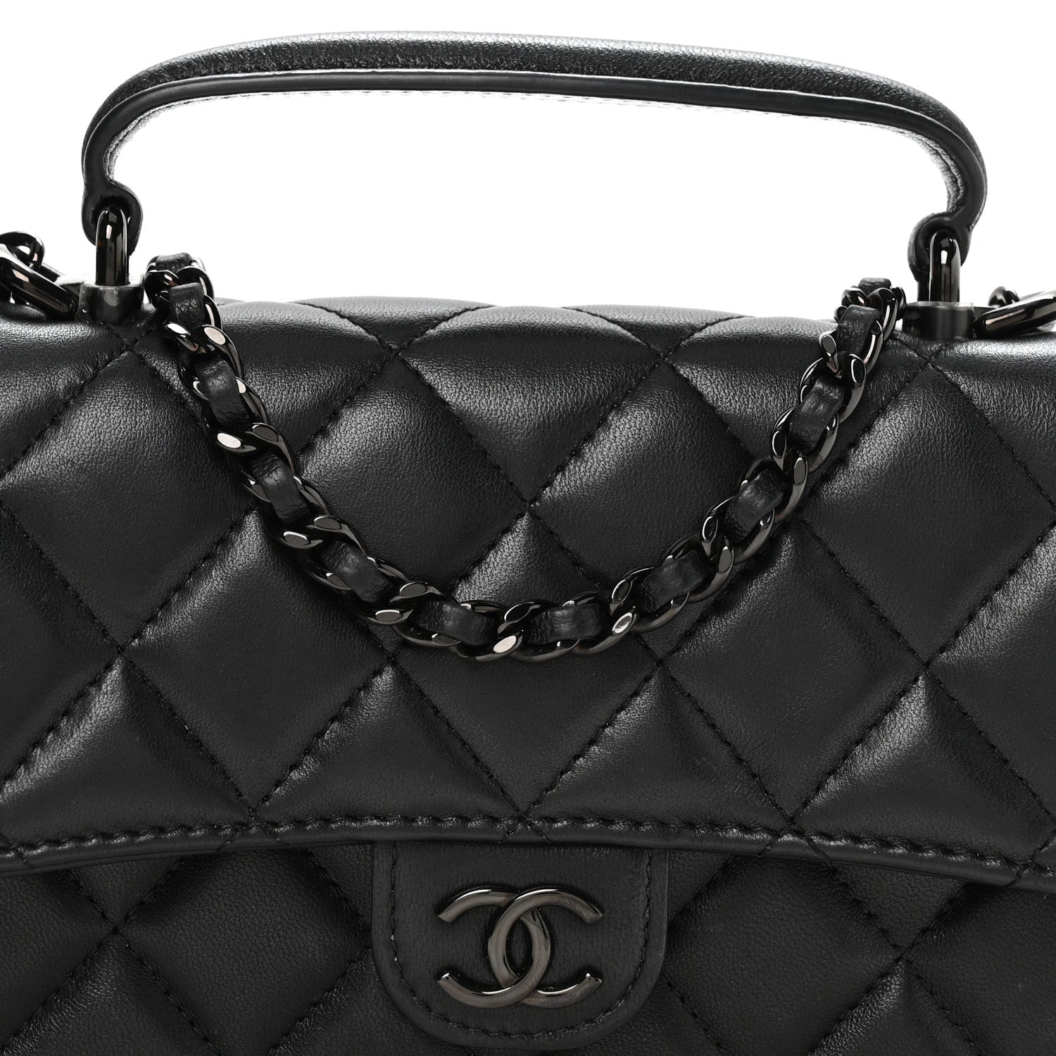 Lambskin Quilted Flap Phone Holder With Chain So Black