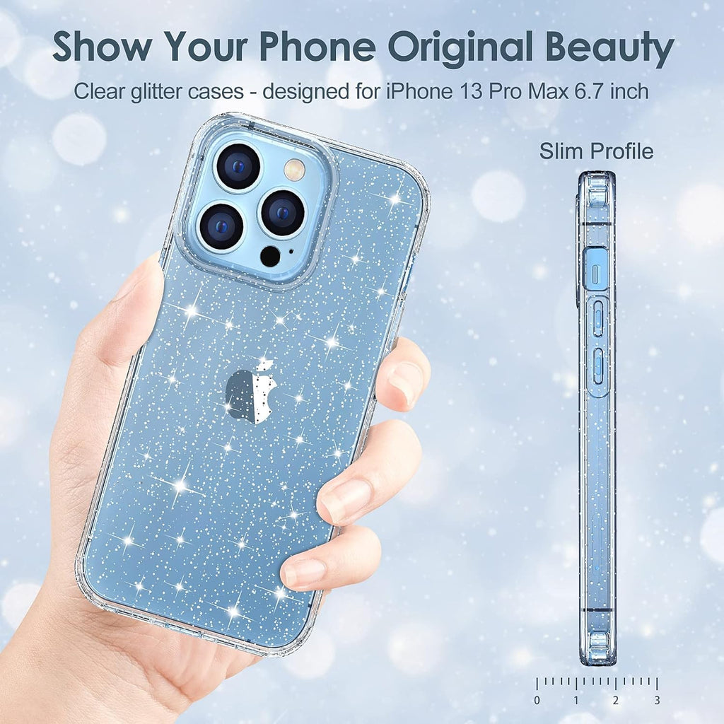 Entronix Case Compatible with iPhone 13 Pro - [Hard Back] Glitter Clear