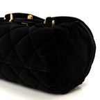 Velvet Quilted Mini Top Handle Flap Black