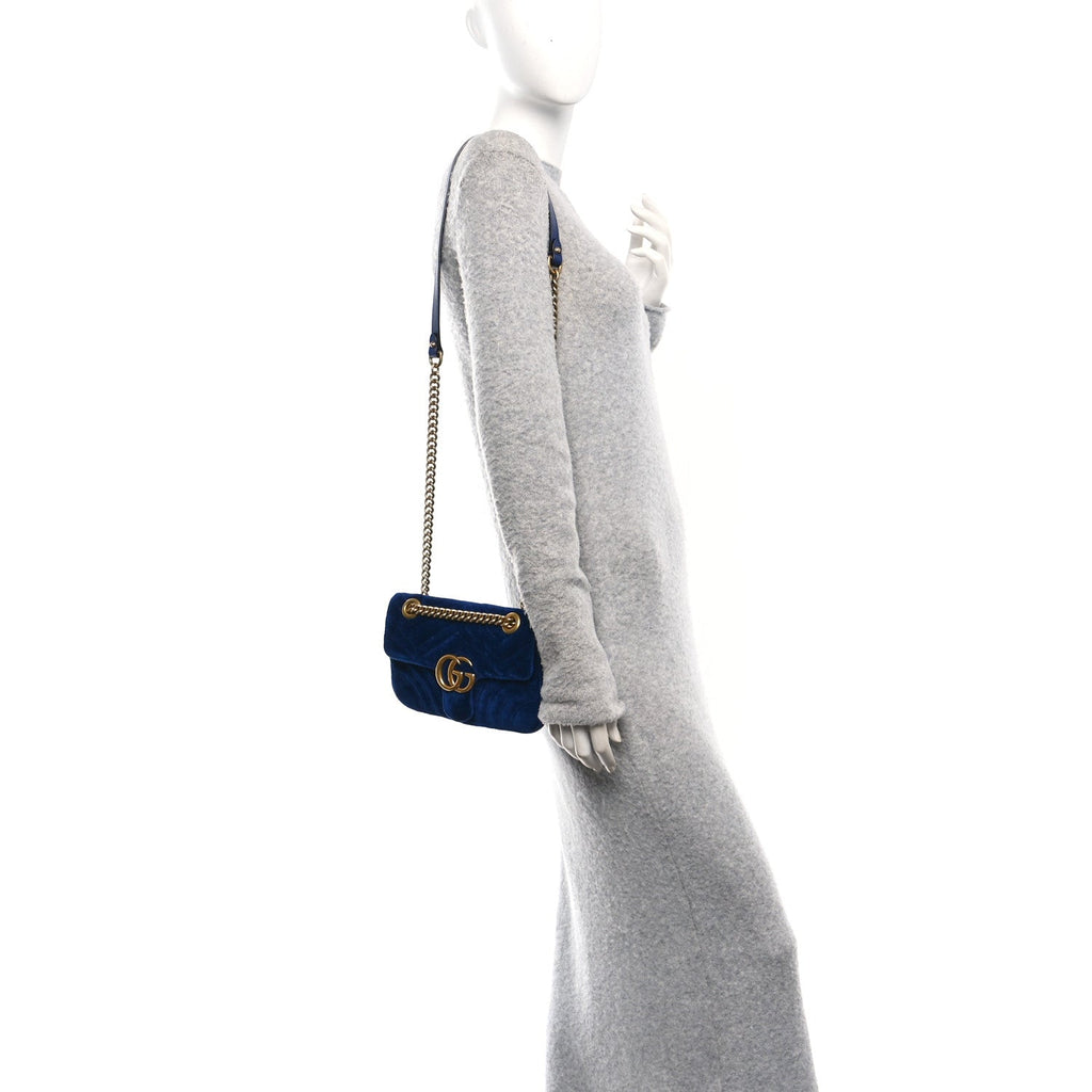 Velvet Matelasse Mini GG Marmont Shoulder Bag Cobalt Blue