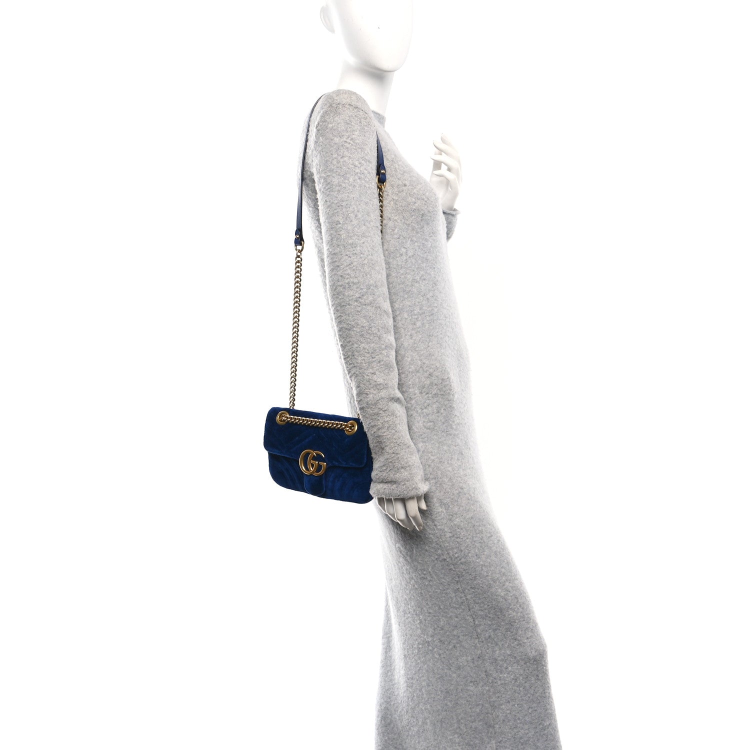 Velvet Matelasse Mini GG Marmont Shoulder Bag Cobalt Blue