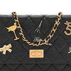Aged Calfskin Quilted Lucky Charms 2.55 Reissue Wallet On Chain WOC Black