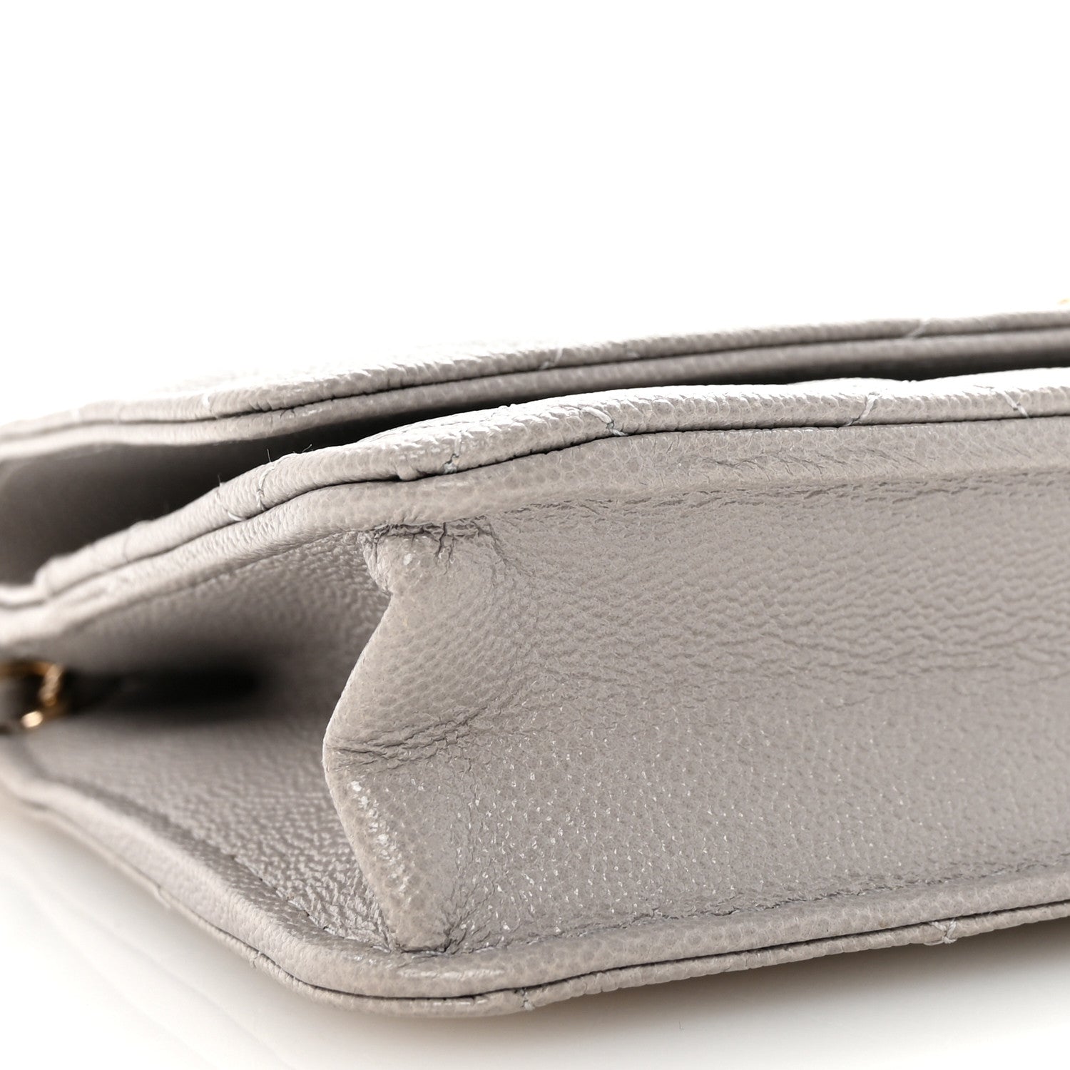 Caviar Quilted Studded CC Wallet On Chain WOC Grey