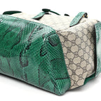GG Supreme Monogram Snakeskin Ophidia Double Buckle Backpack Brown Green