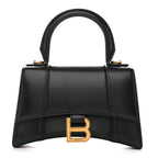 Shiny Box Calfskin Hourglass Top Handle Bag XS Black