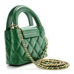 Shiny Aged Calfskin Quilted Mini Nano Kelly Shopper Green