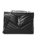 Calfskin Y Quilted Monogram Medium Loulou Chain Satchel Black