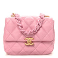 Lambskin Quilted Mini Lacquered Chain Flap Pink