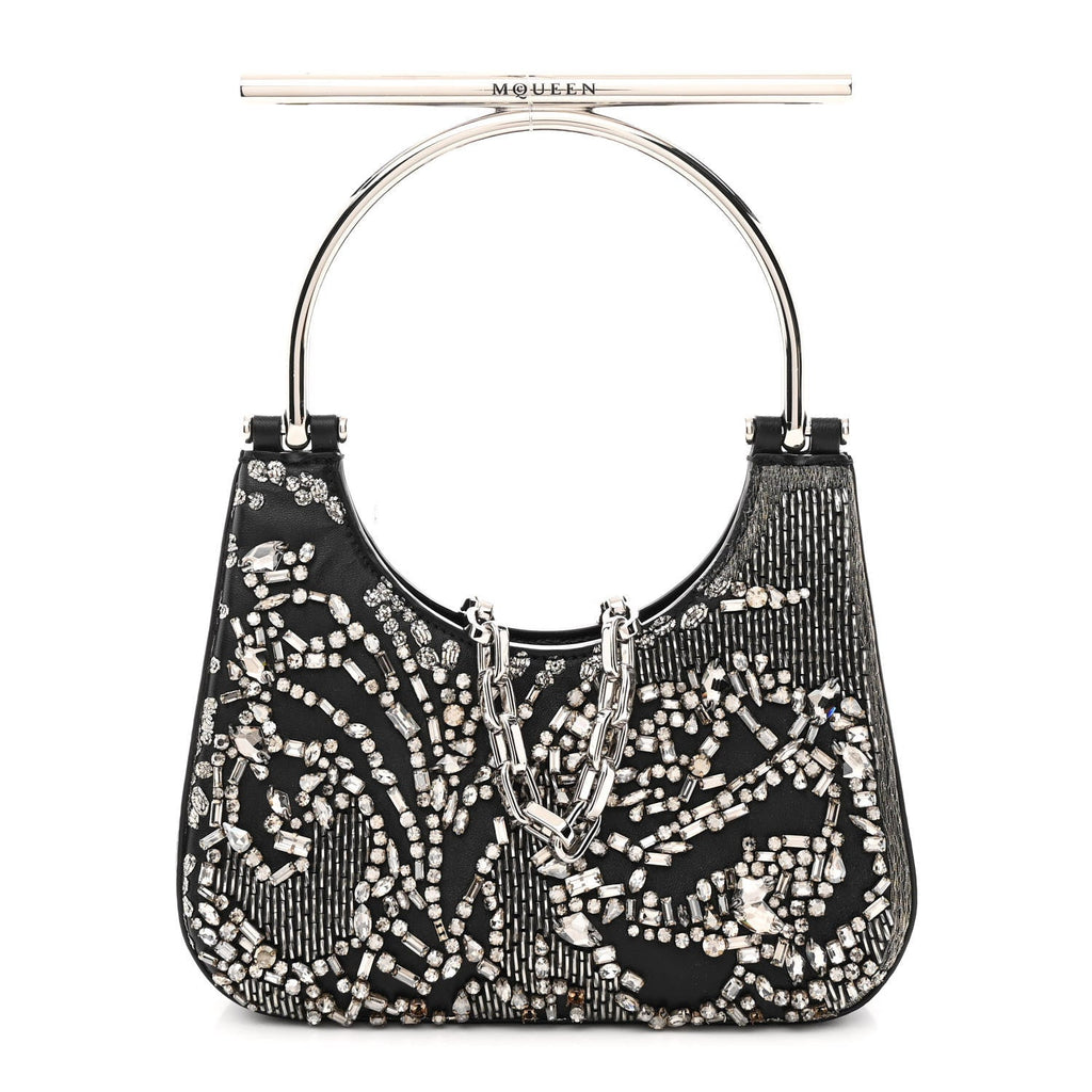 Lambskin Embellished Crystal Mini T-Bar Bag Black