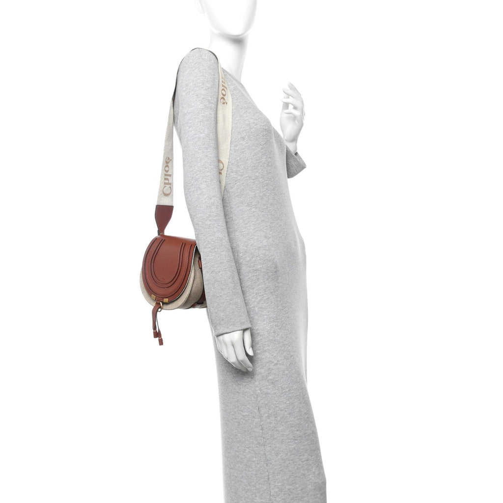 Linen Calfskin Small Marcie Saddle Bag Sepia Brown