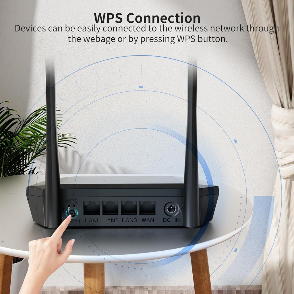 Easy Setup Wireless Wi-Fi Router Smart Home Internet Router - 2 x High Power Antennas, 4 x Fast Ethernet Ports, Supports Wireless Repeater, WISP Mode (T1 Pro)