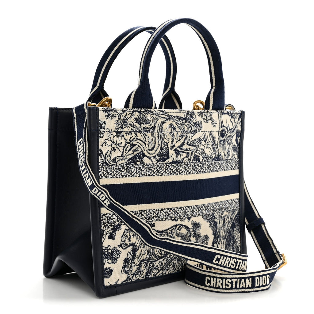 Calfskin Dioriviera Toile De Jouy Small Book Tote With Strap Blue Multicolor