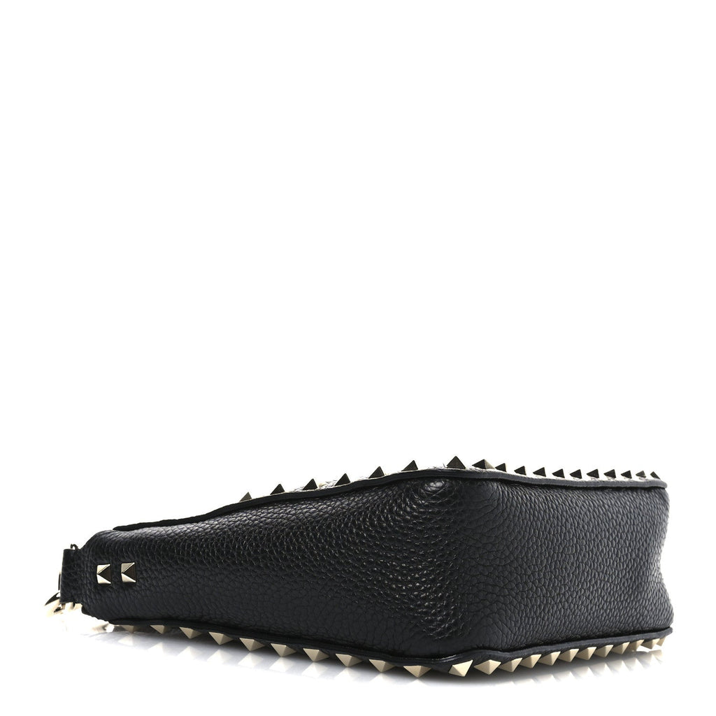 Pebbled Calfskin Mini Rockstud Flip-Lock Messenger Bag Black