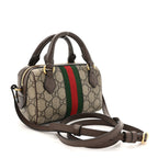 GG Supreme Monogram Textured Dollar Calfskin Web Super Mini Ophidia Top Handle Bowler Bag Beige Ebony New Acero
