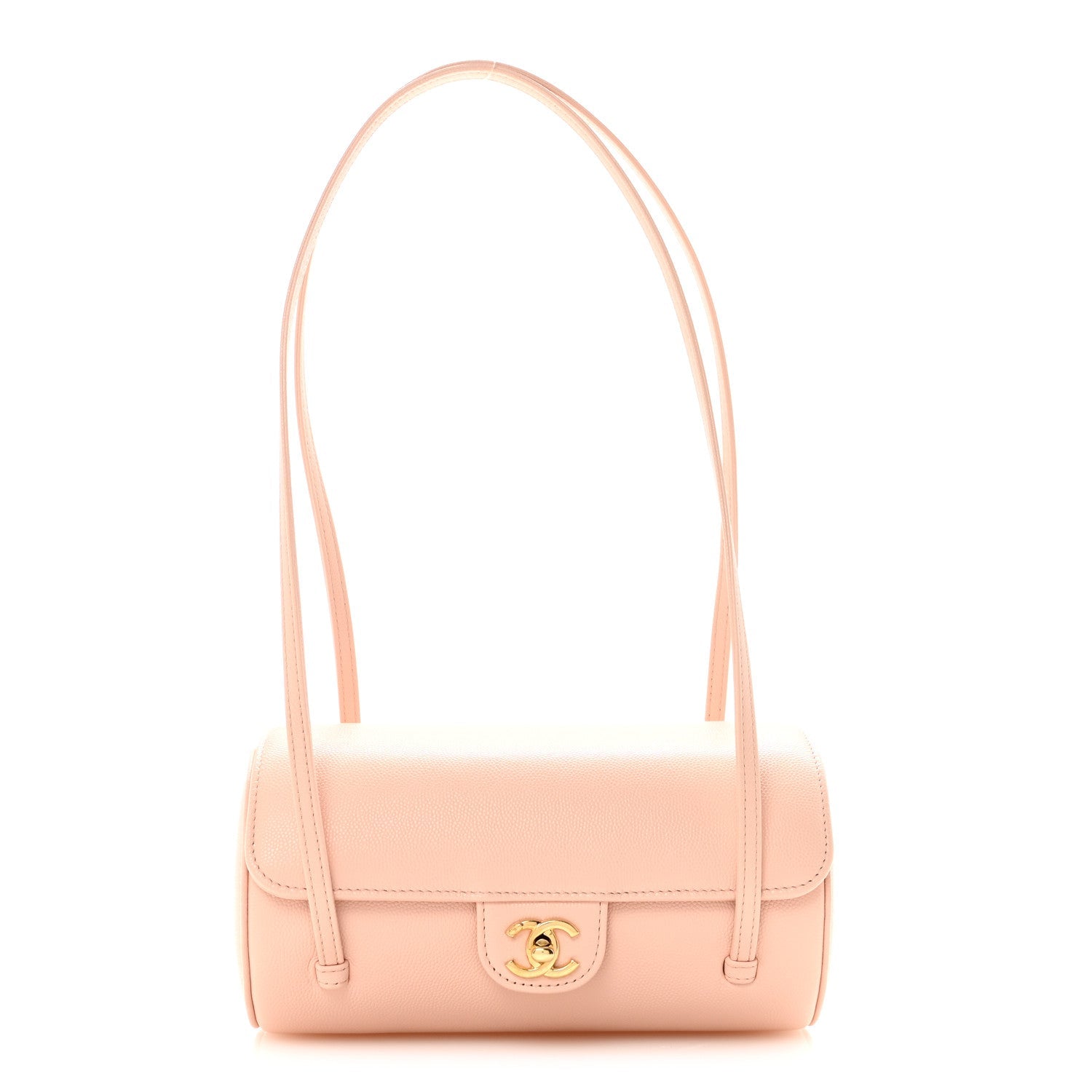 Shiny Caviar Preppy Coco Small Bowling Bag Light Pink