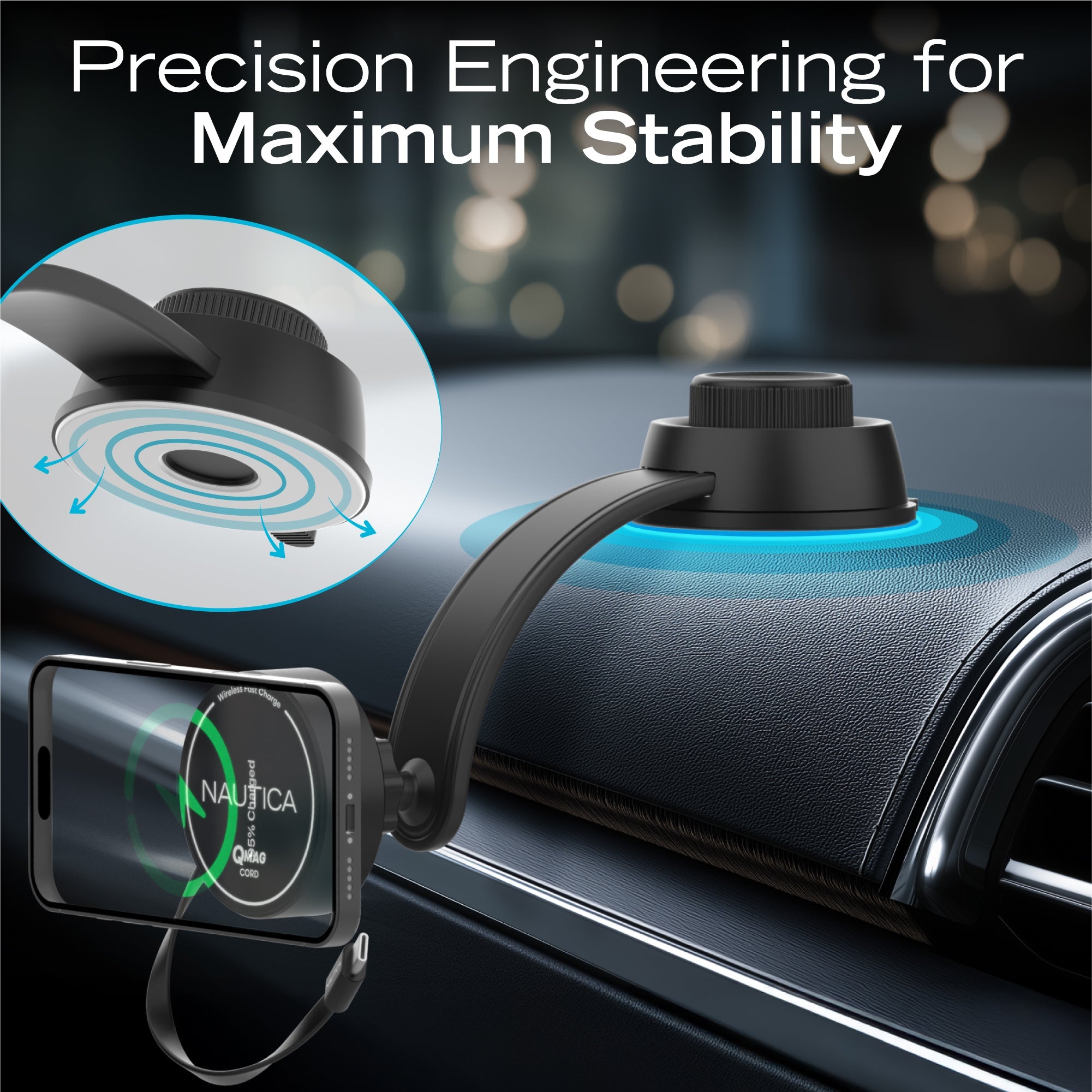 Nautica Turan QMAG Cord - Wireless Magnetic Car Charger 15W