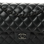 Lambskin Quilted Medium Double Flap So Black