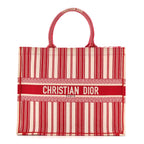 Canvas Embroidered Mykonos Large Striped Book Tote Red