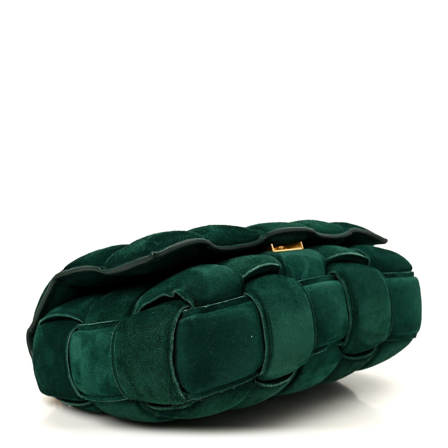 Suede Maxi Intrecciato Padded Chain Cassette Crossbody Bag Emerald Green