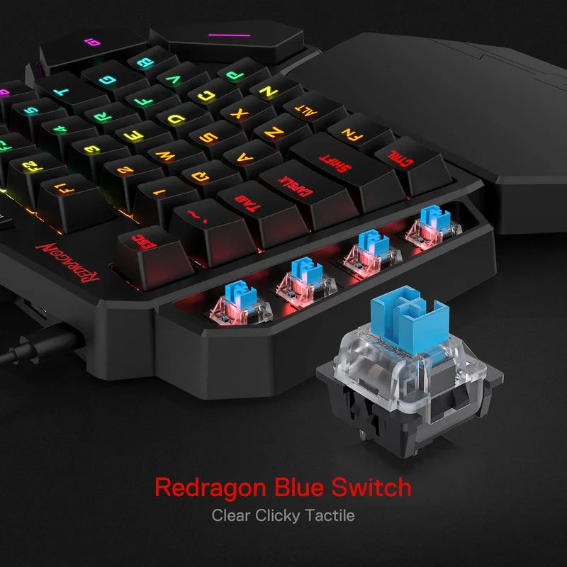 Redragon K585 DITI One-Handed RGB Mechanical Gaming Keyboard with Wrist Rest, 42 Keys, Type-C Connectivity, Professional Hot-Swappable Gaming Keypad - Blue Switch