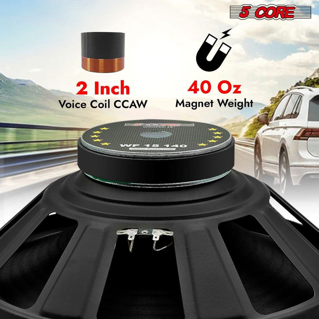 15 Inch Subwoofer 450 Watt Car Audio Sub Woofer 4 Ohm Pair w Deep Bass Replacement Component Loud Speaker for Auto Truck Vehicle -WF 15 140 4OHM 2PCS