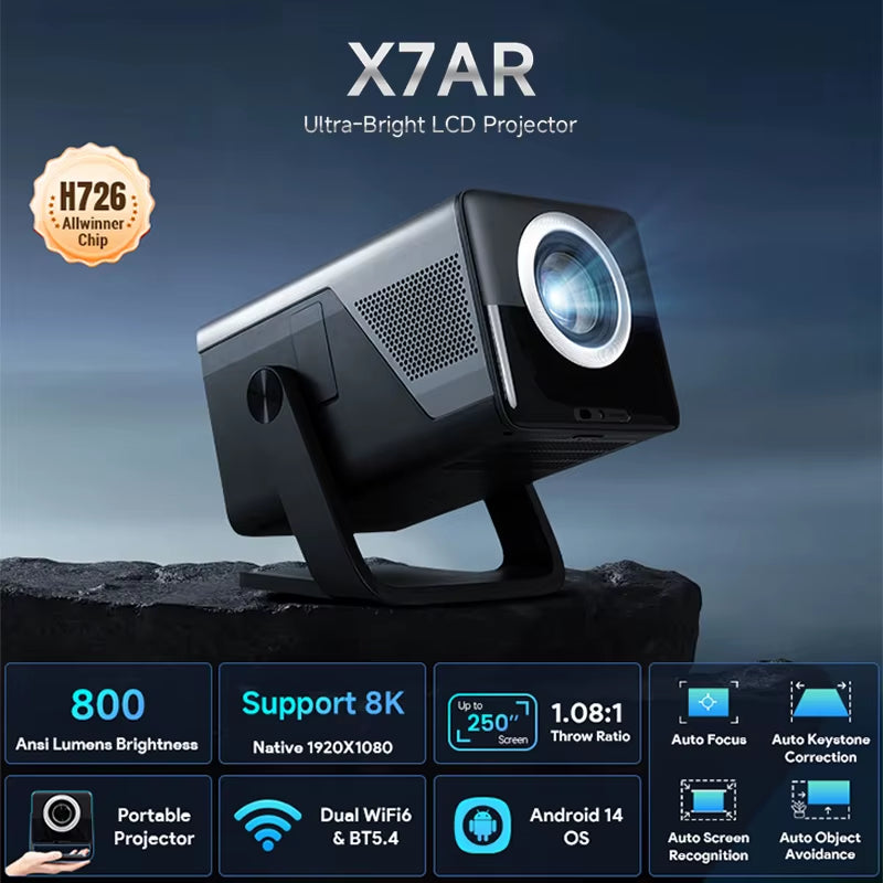 8K Support Ultra High Definition Projector with Android 14 OS, Native1080P 1000ANSI Built-In Apps, Auto Focus & Keystone Beammer
