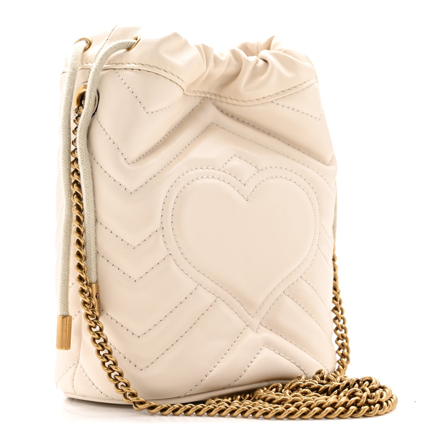 Calfskin Matelasse Mini GG Marmont 2.0 Bucket Bag White
