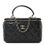 Lambskin Quilted Small Top Handle Vanity Case With Chain Black