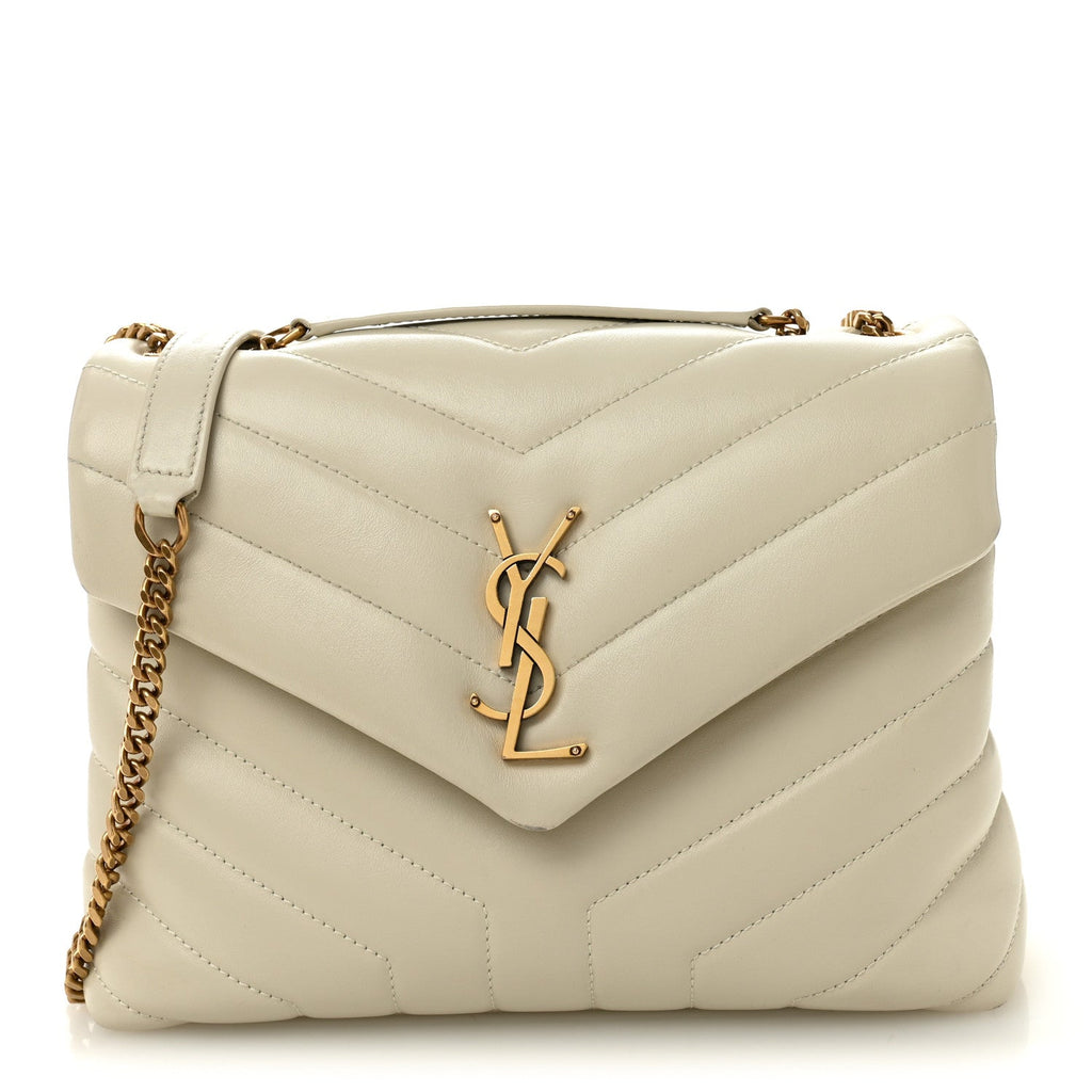 Calfskin Y Quilted Monogram Small Loulou Chain Satchel Blanc Vintage