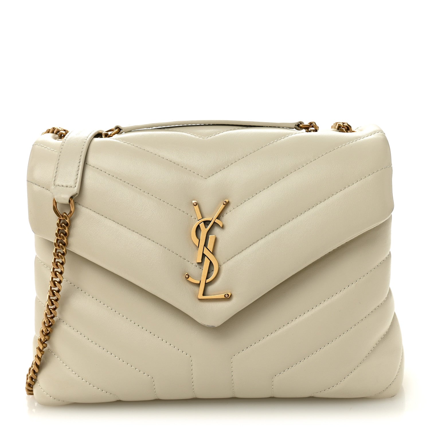 Calfskin Y Quilted Monogram Small Loulou Chain Satchel Blanc Vintage